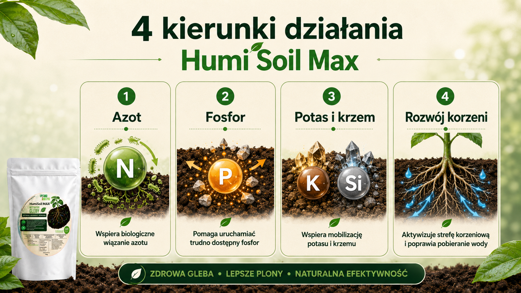 Humi Soil Max wspiera dostępność azotu fosforu potasu i krzemu