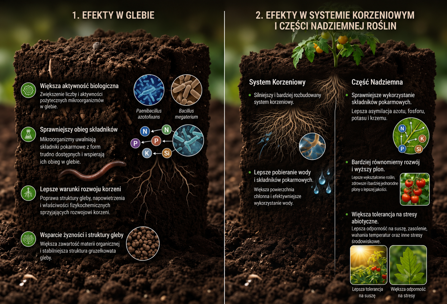 gleba przed i po zastosowaniu mikrobiologicznego aktywatora Humi Soil Max